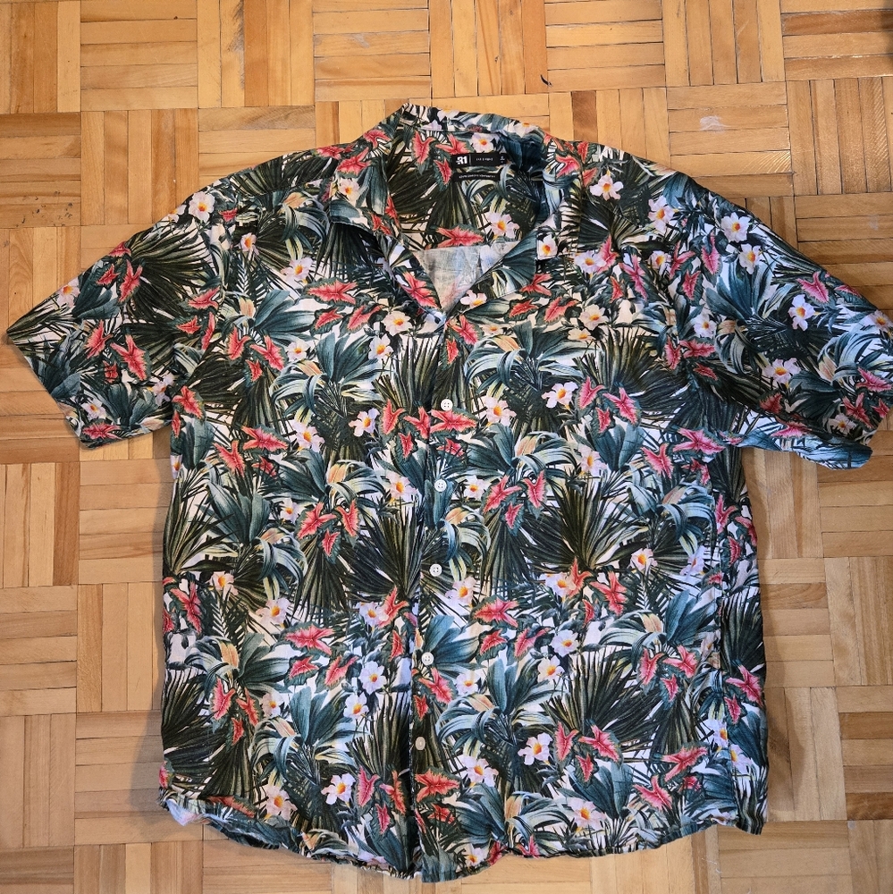 Linen Floral Button-Up Shirt